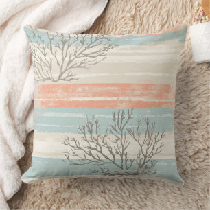 Coussin Aquarelle Vagues de Corail et Coquillages Côtiers