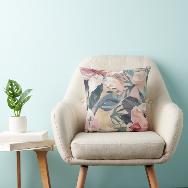 Coussin Aquarelle végétale moderne (Chaise)