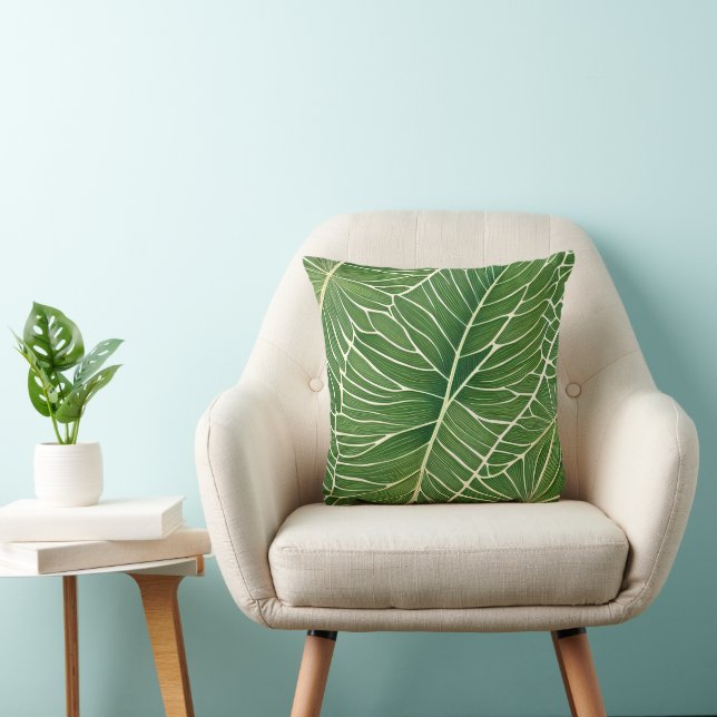 Coussin Aquarelle Vert Feuilles tropicaux (Chaise)
