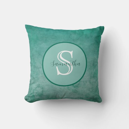 Coussin Aquarelle vert foncé Monogramme personnalisé (Recto)