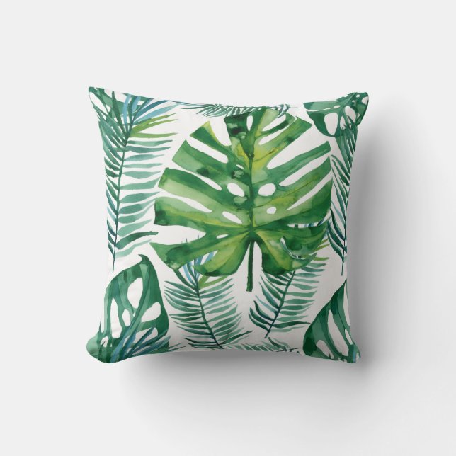 Coussin Aquarelle Vert Tropical Feuille Motif Throw Pil (Recto)