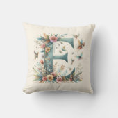 Coussin Aquarelle verte Fées Monogramme Lettre E (Recto)