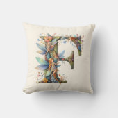 Coussin Aquarelle verte Fées Monogramme Lettre F (Recto)