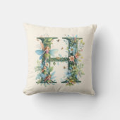 Coussin Aquarelle verte Fées Monogramme Lettre H (Recto)