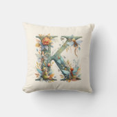 Coussin Aquarelle verte Fées Monogramme Lettre K (Recto)