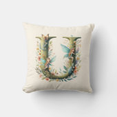 Coussin Aquarelle verte Fées Monogramme Lettre U (Recto)