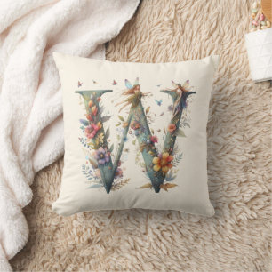 Coussin Aquarelle verte Fées Monogramme Lettre W