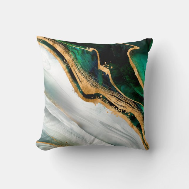 Coussin Aquarelle verte malachite et or (Recto)