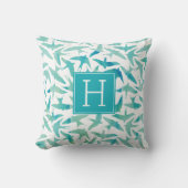 Coussin Aquarelle verte Oiseaux Monogrammes (Recto)