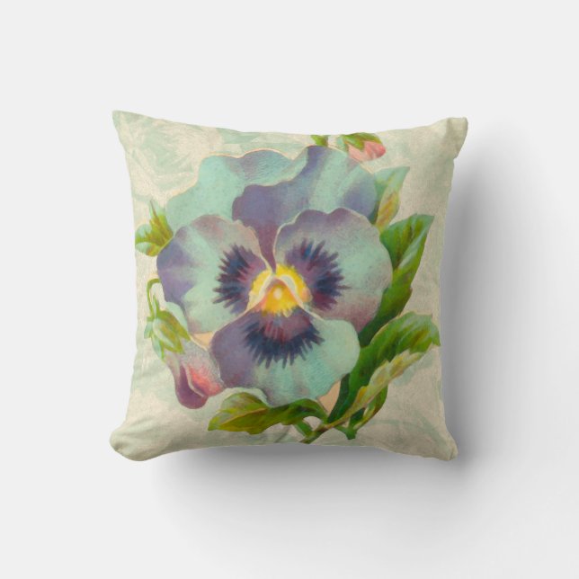 Coussin Aquarelle vintage bleue de pensée (Recto)