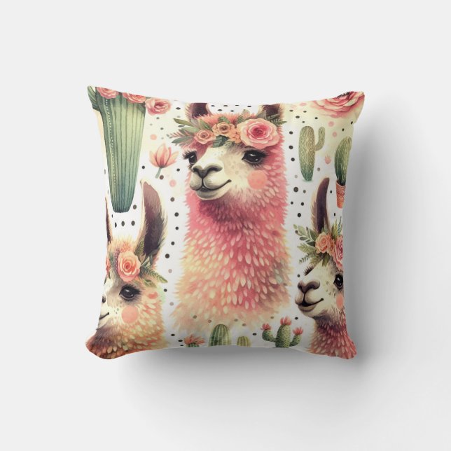 Coussin Aquarelle vintage Cute Llama (Recto)