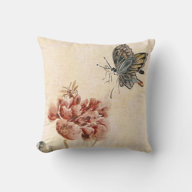 Coussin Aquarelle vintage d'abeille, de papillon et de (Recto)