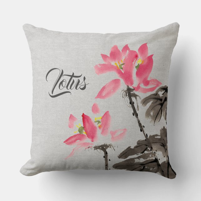 Coussin Aquarelle vintage Peinture Lotus Fleurs (Recto)