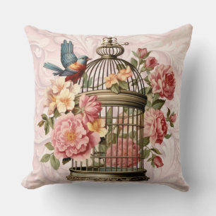 Coussin Aquarelle Vintage romantique Florale Birdcage