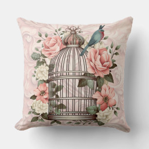 Coussin Aquarelle Vintage romantique Florale Birdcage