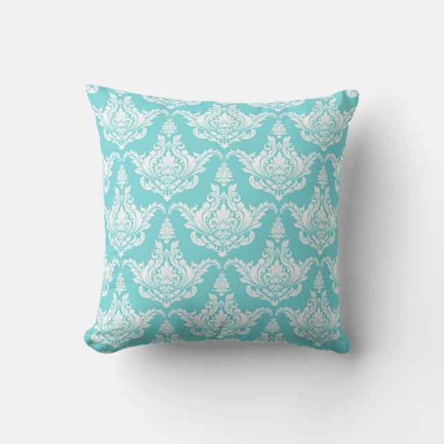 Coussin Aquarelle vintage Turquoise Damas (Recto)