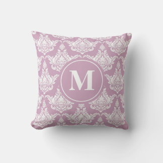 Coussin Aquarelle vintage violet Damas Monogramme