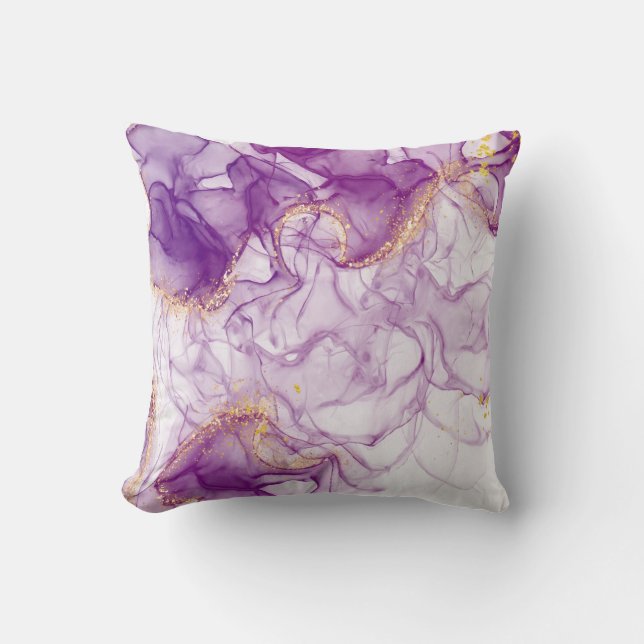 Coussin Aquarelle violet Arrière - plan avec des feuilles  (Recto)