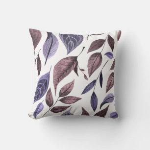 Coussin Aquarelle violet brun tombant feuille