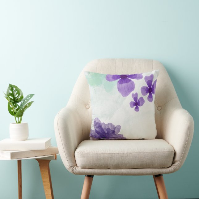 Coussin aquarelle violet et vert  (Chaise)