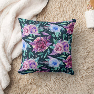 Coussin Aquarelle violet rose motif