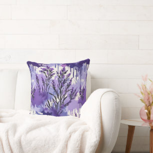 Coussin Aquarelle violette avec fleurs