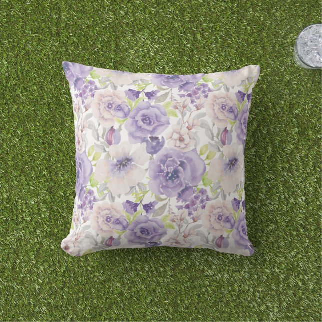 Coussin Aquarelle violette Lilac Floral Botanique (Herbe)