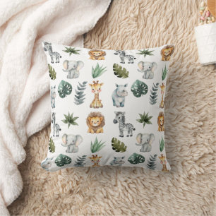 Coussin Aquarelle Whimsical Adorable Baby Safari Animaux