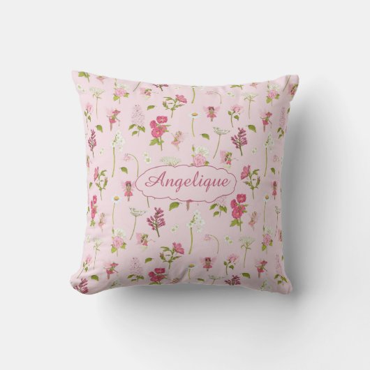 Coussin Aquarelle Whimsical Fées & Fleurs rose (Recto)
