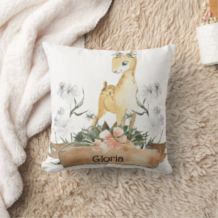 Coussin Aquarelle Woodland Baby Fawn Nom personnalisé