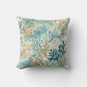 Coussin Aquarelles Bleu Vert Turquoise de Récif de Corail