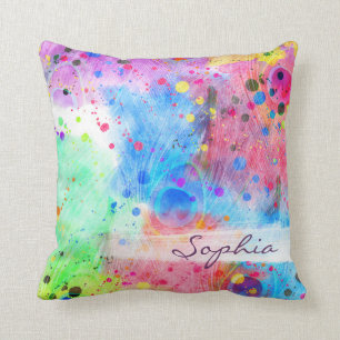 Coussin Aquarelles cool plumes paon abstrait motif