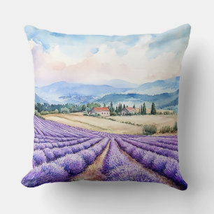 Coussin Aquarelles de champs de lavande magnifiques