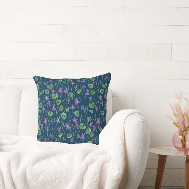 Coussin Aquarelles violettes sur fond bleu (Canapé)