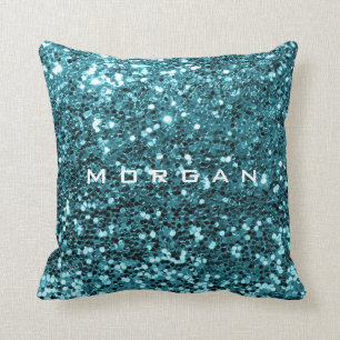 Coussin Aquatique turquoise bleu de paillette nommée de