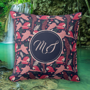 Coussin Ara Parrot Dessin Motif tropical Monogramme