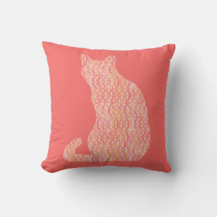 Coussin Arabesque Chat - nuances de corail orange