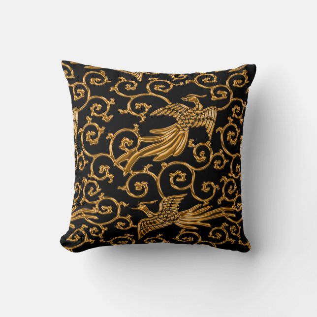 Coussin Arabesque d'or volant d'oiseaux (Recto)