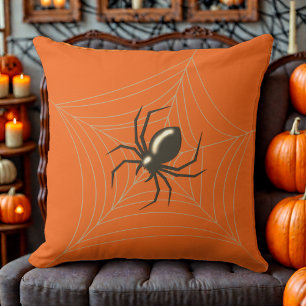 Coussin Araignée géante d'Halloween dans sa toile fond ora