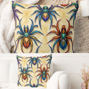 Coussin Araignée gothique colorée Motif avec Webs sur blan