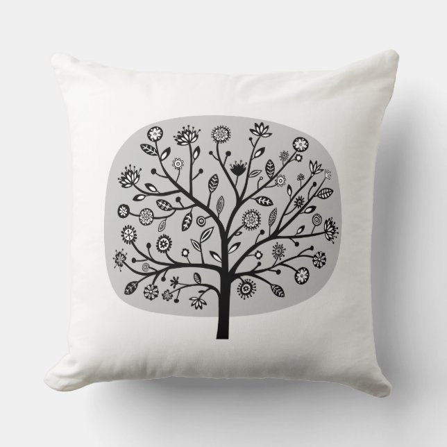 Coussin Arbre à fleurs stylisé - gris clair (Recto)