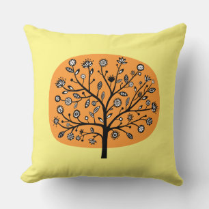 Coussin Arbre à fleurs stylisé - Lt orange et Lt jaune