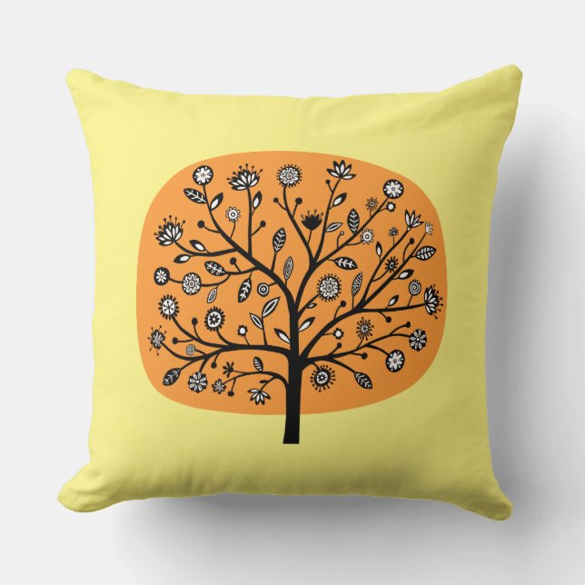 Coussin Arbre à fleurs stylisé - Lt orange et Lt jaune (Recto)