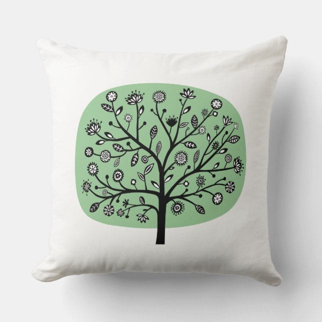 Coussin Arbre à fleurs stylisé - Vert dégradé (Recto)
