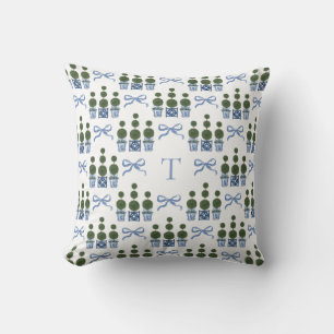 Coussin Arbre à topiaire en chinoiserie avec ruban et mono