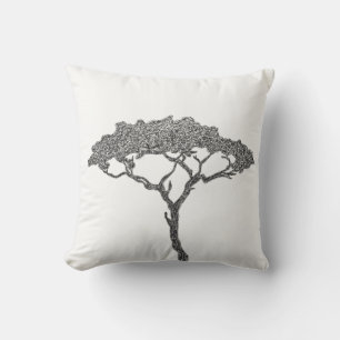 Coussin Arbre africain noir encre sur blanc