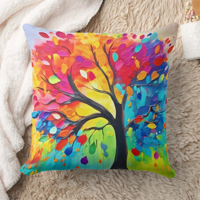 Coussin Arbre arc-en-ciel de la peinture de la vie (Couverture)