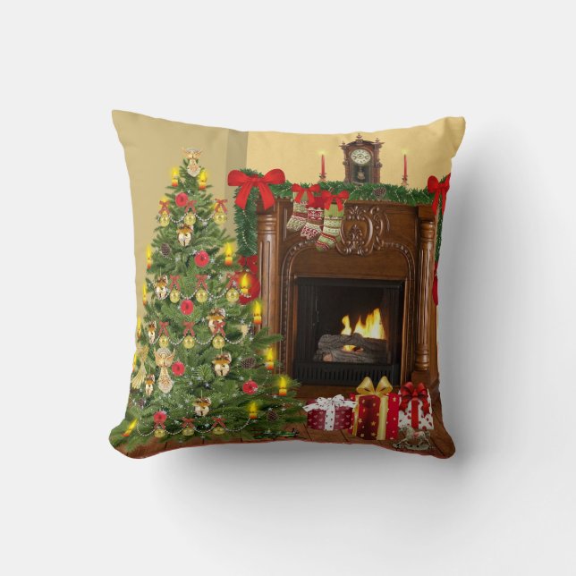 Coussin Arbre, Bas et cheminée Noël cosy (Recto)
