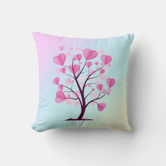 Coussin Arbre d'amour Arbre de coeur Pastel rose Aquarelle (Recto)