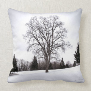 Coussin Arbre dans le paysage début du printemps neige